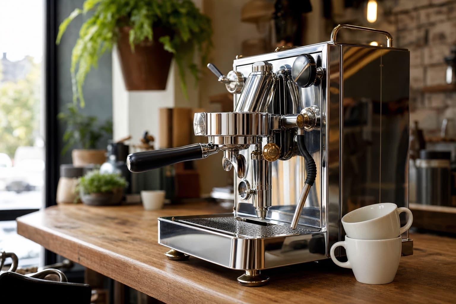 Barista working at an espresso machine in an Australian café