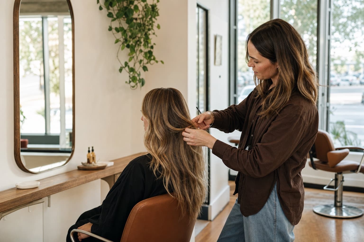 Stylist working with a client in an Australian salon